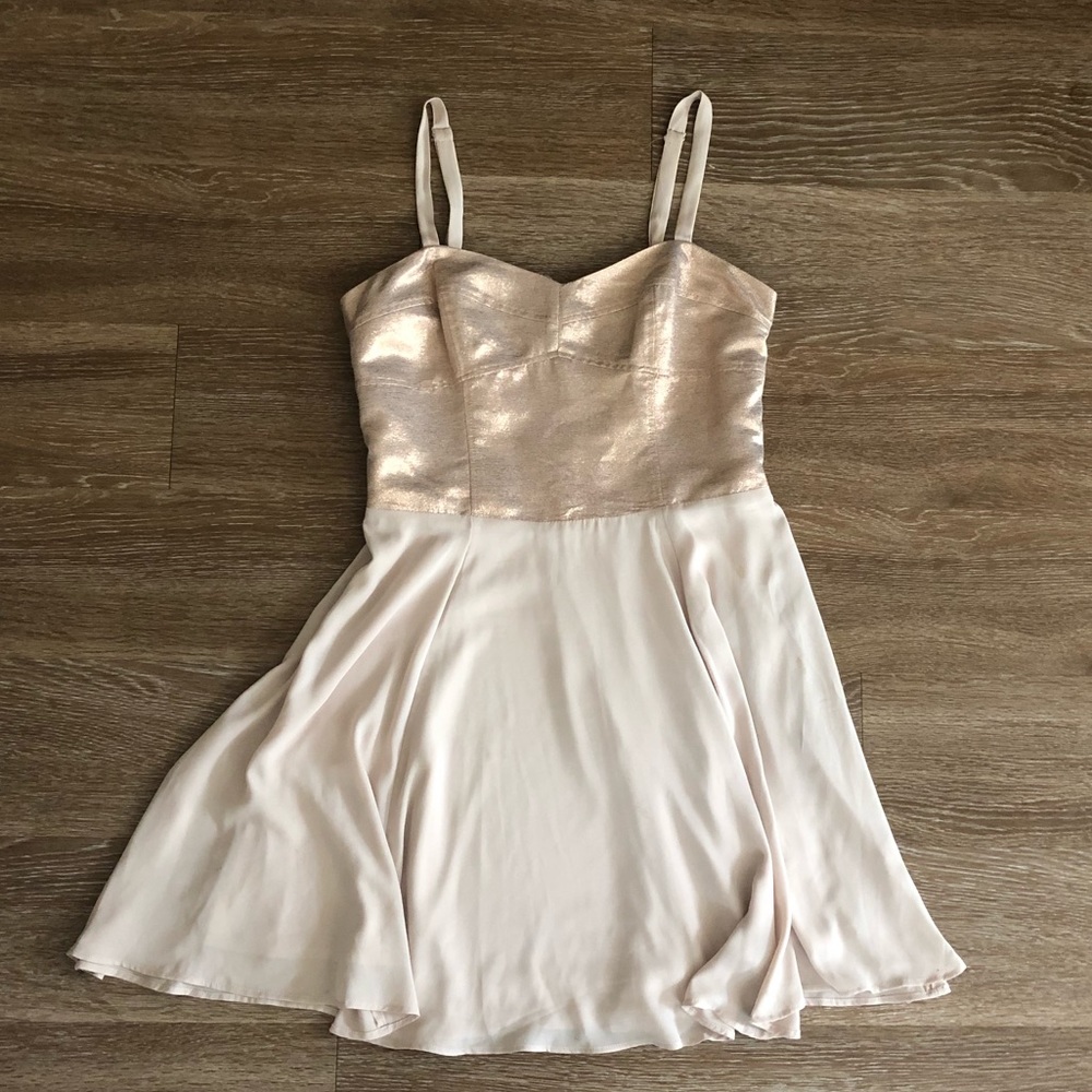 Short sparkly champagne dress from Express